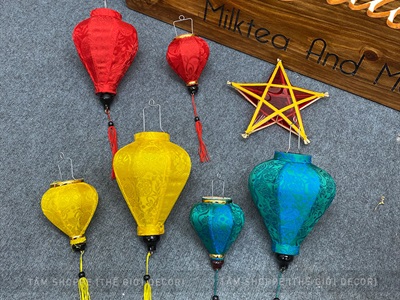 Lồng đèn vải Hội An nhiều màu nhiều cỡ [Cao cấp - Vải gấm lụa] D10-20cm LDEN-VAI-08